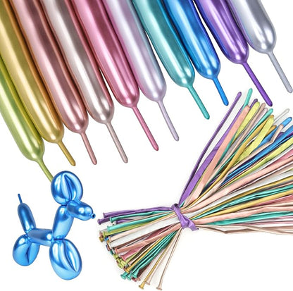 Rubfac 100pcs Metallic 260 Balloons, Latex & Metal, 10 Colors, Animal Shapes by RUBFAC