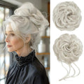 CJL HAIR 2PCS Messy Bun Hair Pieces Wavy Curly Synthetic Updo Chignon Fake Scrunchies Ponytail Extension for Women Ice Blonde
