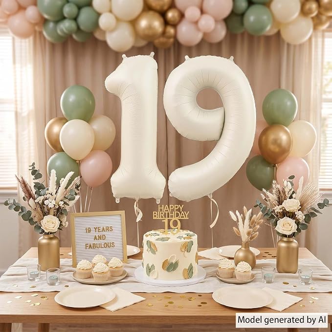 Cream Number 19 Balloon 40 Inch, Foil Numeral - Image 7
