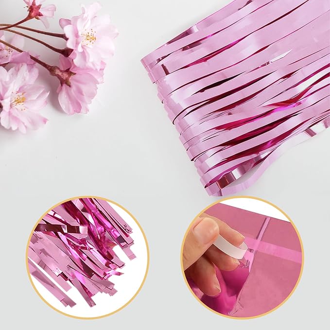 10 Pack Pink Foil Curtain Backdrop 3.2ft x 9.8ft Metallic Tinsel Foil Fringe - Image 4