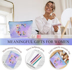 Personalized Gifts Monogrammed Birthday Gifts for Women, Cowerker Wife Sister Wedding Christmas Initial 20 oz Tumbler, Makeup Bag Cup Ballpoint Pens Journal Notebook 6 Set, (Aesthetic Purple Flower C)