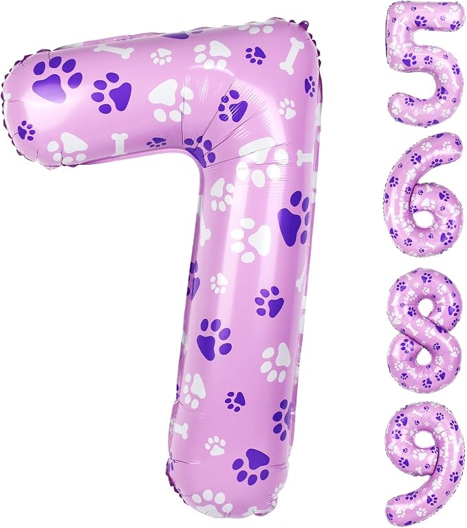 40 Inch Pink Dog Paw Balloons, Numeral 7 Birthday Balloons by AXBMM