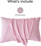 JELLYMONI 100% Natural Cotton Striped King Pillowcases Set, 2 Pack Pink Striped Pattern Printed Pillow Covers with Envelope Closure(Pillows are not Included)