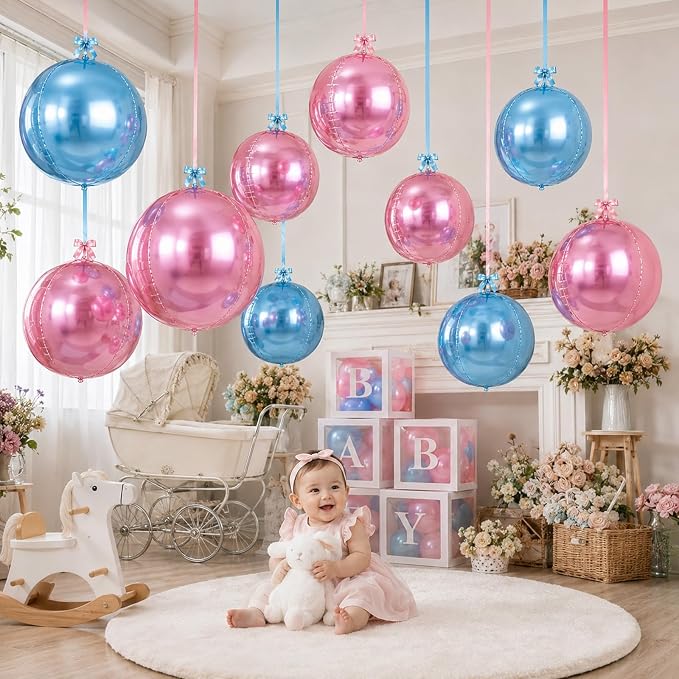 Pink Blue Round Foil Balloons - Image 6