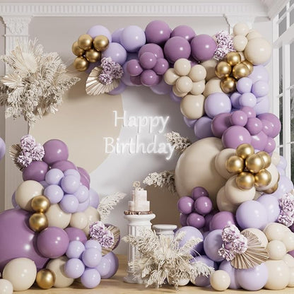 AULE 155Pcs Dusty Purple Balloon Arch Kit Sand White Gold Balloons | Macaron by AULE