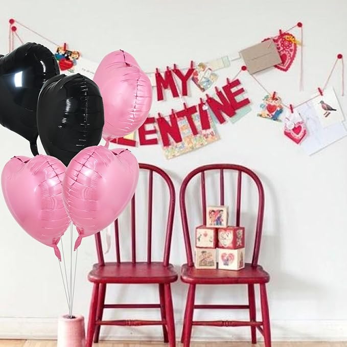 TONIFUL 30 Pcs Pink Black Heart Balloons 18 Inch Heart Shape Foil Balloon | - Image 4