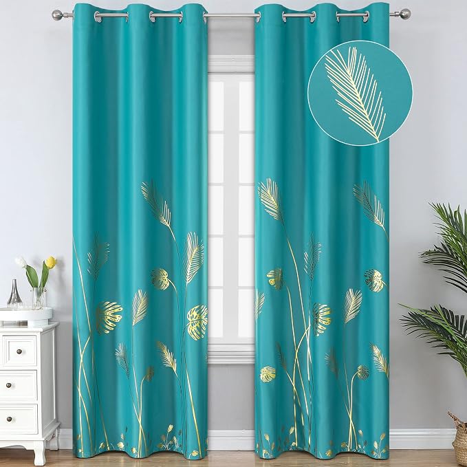 Teal Blackout Curtains 84 Inches Long, Grommet Curtains by ESTELARTEXTILER