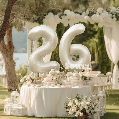 SUWEN 40 Inch Cream White Large 26 Balloon Numbers Big Foil Helium 0-9 | Jumbo - Image 2