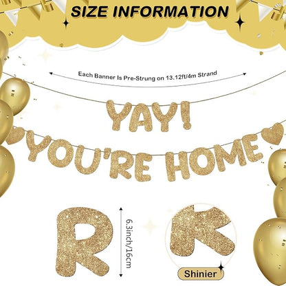 Fulmoon Pre Strung Yay You're Home Banner Glitter Welcome Home Party - Image 2