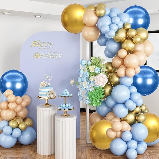 6Pcs Blue Gold Round Foil Balloons, Giant 4D Round Ball Balloon, 22 Inch - Image 7