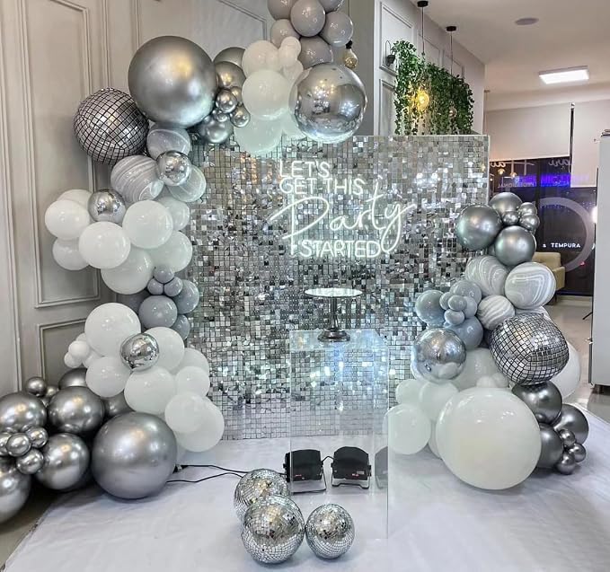Shimmer Wall Backdrop Silver Wall Panels 12Pcs Square Sequin Shimmer Wall - Image 3