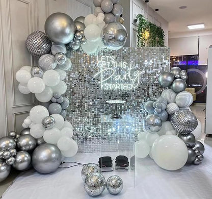 Shimmer Wall Backdrop Silver Wall Panels 12Pcs Square Sequin Shimmer Wall - Image 3