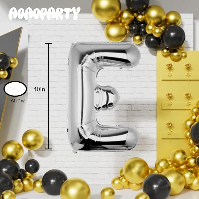 Letter Balloons Silver 40 Inch E Large Big Foil Mylar Balloon | - Image 6