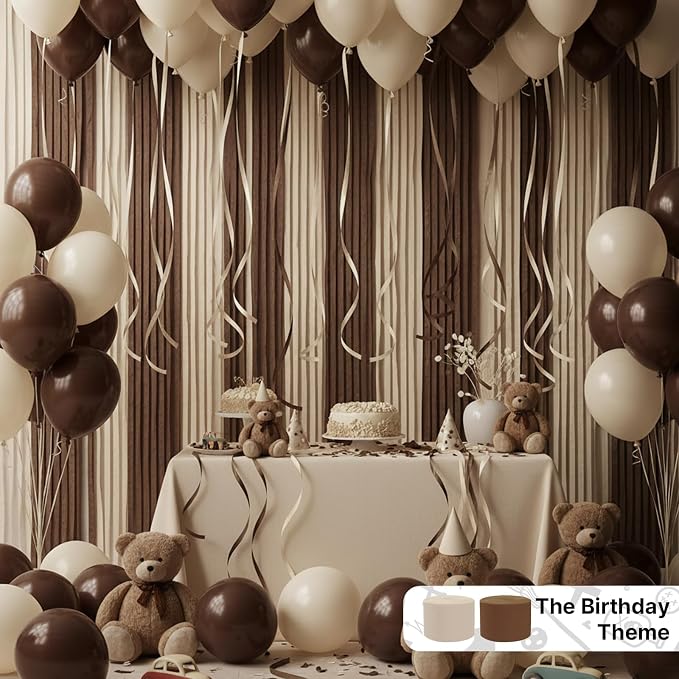 PartyWoo Brown Boho Neutral Crepe Paper Streamers 6pcs 492 FT | Birthday Baby - Image 2