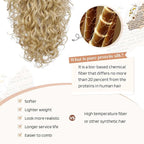 Flufymooz 100％ Pure Protein Ponytail Extension, 18 Inch Curly Claw Clip Ponytail Hair Extensions Natural Soft pony tail hairpiece for women-Deep Blonde with Ash Blonde Highlights
