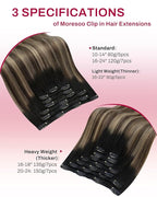 Moresoo Black to Blonde Ombre Clip in Hair Extensions 24 inch Human Hair Clip in Extensions Balayage Natural Black to Dark Brown with Dark Golden Blonde Straight 120g/7pcs 24in