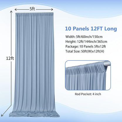 50ft×12ft Wrinkle Free Dusty Blue Backdrop Curtain - Image 3