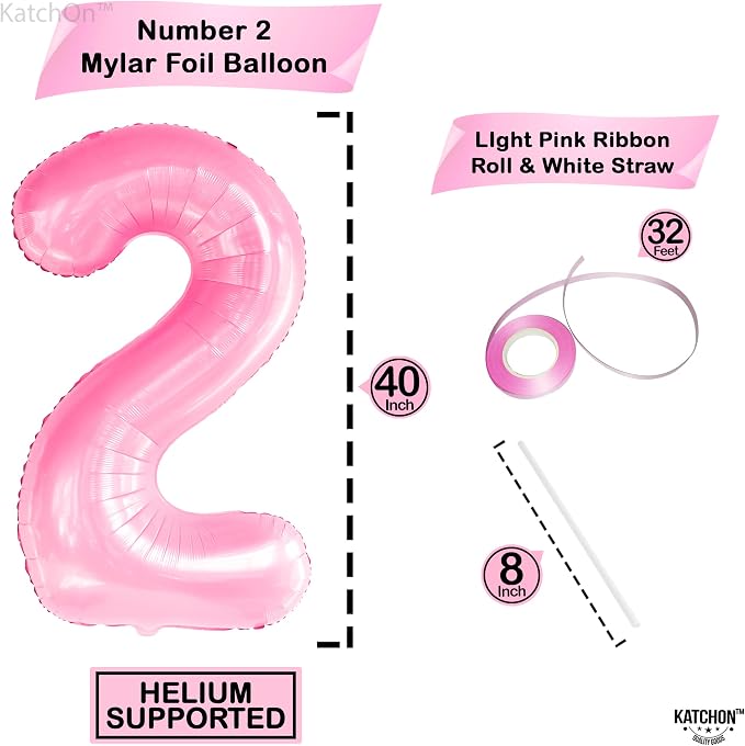 KatchOn Pink Number 2 Balloon 40 Inch 2nd Birthday Decorations - Image 4
