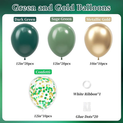60pcs Green and Gold Balloons 12inch - Image 2