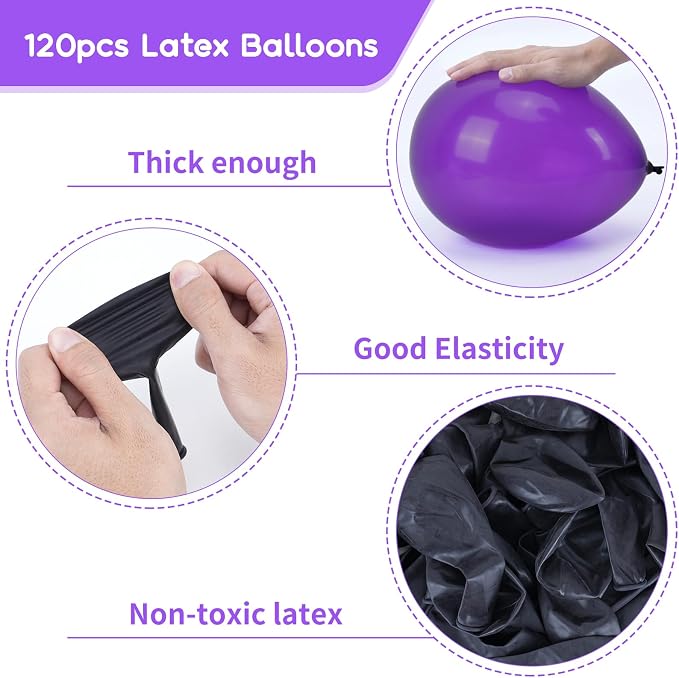 RUBFAC Dark Purple Balloons 120pcs 12 Inches Latex Balloons - Image 3