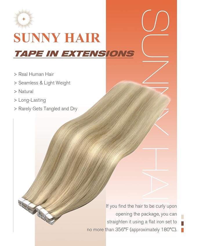 Sunny Hair Tape in Hair Extensions Real Human Hair Invisible Remy Hair Extensions Tape ins for Women Golden Blonde Highlight Medium Blonde 16 inch 20Pcs 50G