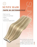 Sunny Hair Tape in Hair Extensions Real Human Hair Invisible Remy Hair Extensions Tape ins for Women Golden Blonde Highlight Medium Blonde 22 inch 20Pcs 50G