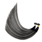 YoungSee K Tip Hair Extensions Real Human Hair Ombre K Tip Extensions Natural Black Roots to Silver Grey Balayage Keratin Tip Hair Extensions Human Hair Pre Bonded 50g 20inch 50s