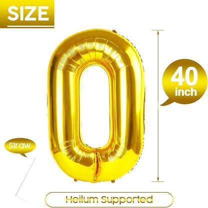 0 Balloon - Gold Birthday Number Balloons, 40 Inch Decorations Men Women | Gold - Image 5