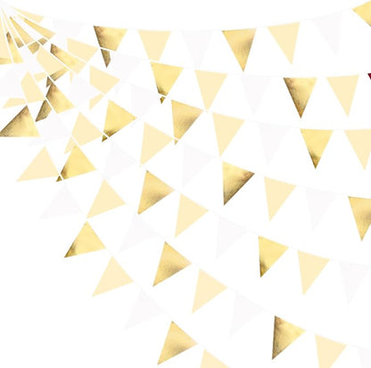White and Gold Party Decorations Gold Beige White Fabric Triangle Pennant by pinkblume