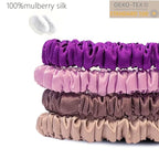 Suncdelv Silk,100% Silk Scrunchies for Hair,22 Momme Hair Ties for Anti-Crease & Breakage,Natural Women Hair Accessories，Fashion Hairbands 4PCS（Purple series）