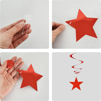 BEISHIDA Red Blue Silver Star Hanging Swirl Decorations, July 4th Hanging Party - Image 2