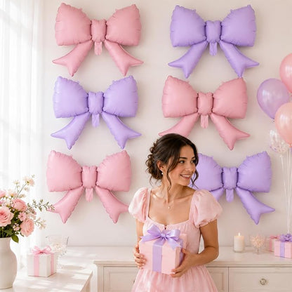 8Pcs Pink Purple Bow Foil Balloons, 21Inch Pink and Purple Bow Shaped Balloons - Image 4