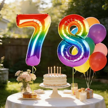 40 Inch Number 78 Balloons for 78th Birthday Party Decorations, 0-100 Rainbow - Image 3