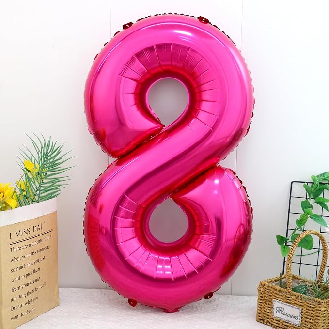40 Inch Hot Pink Number 8 Balloon, Giant Number Balloons, Birthday Decor | - Image 2
