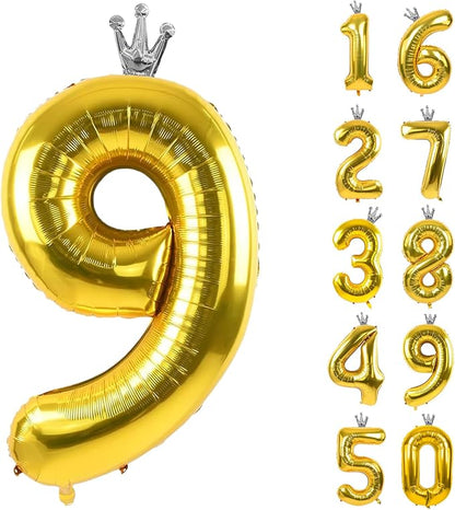 Gold Number 9 Balloon with Crown, 40 inch Gold Number Balloon 9th Birthday by Yeodong