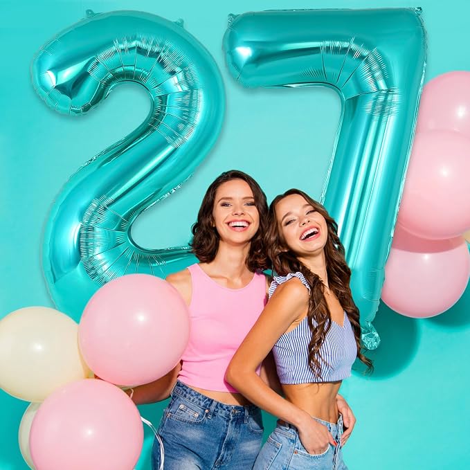 Teal Blue Number 7 Balloon, 40 Inch Big Large Foil Helium Number Balloons - Image 6