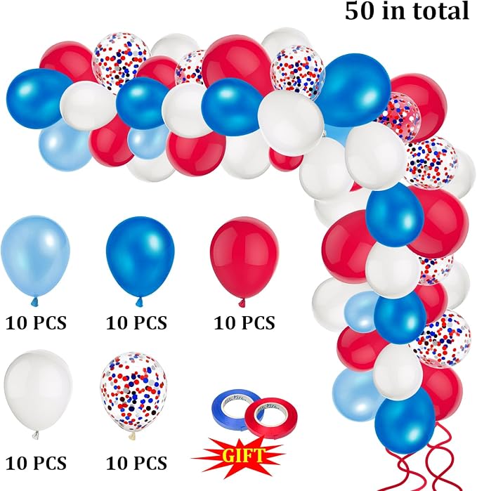 50 Party Balloons Red White Blue Balloons 12 Inches July 4th Birthday Latex - Image 3