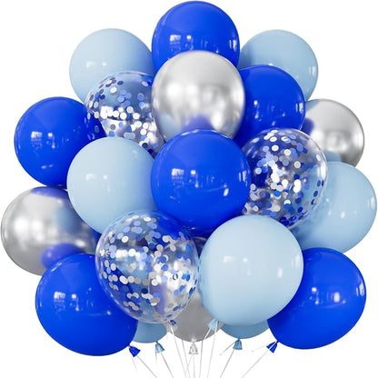 Royal Blue and Silver Balloons, Pastel Royal Blue Balloons Set | 50Pcs 12Inch by Adeyoo