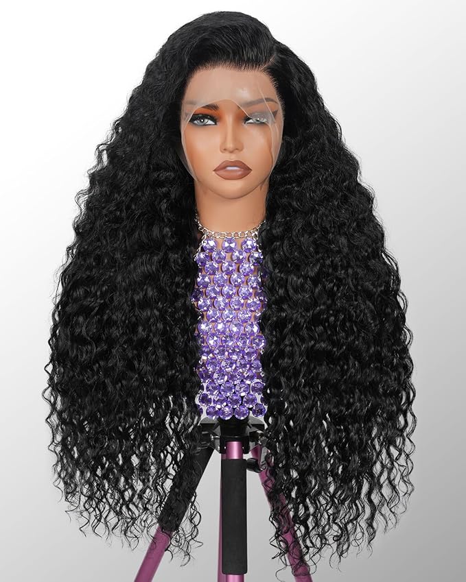 13x6 Deep Wave Lace Front Wigs Human Hair 180% Density Curly Human Hair Wig Pre Plucked Wet and Wavy human hair wig for Women HD Lace Frontal Wigs with Baby Hair 30Inch