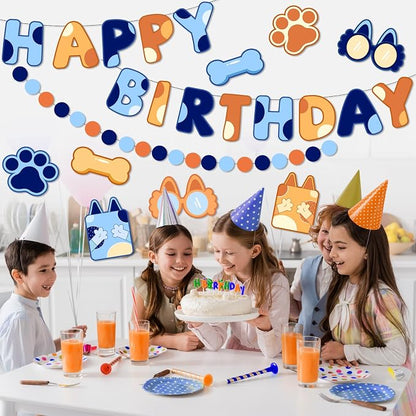 Pre-Strung Happy Birthday Banner, NO DIY Party Decor | Blue Dog Themed Birthday - Image 6