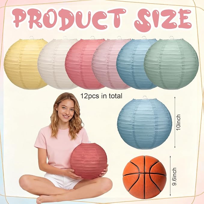 12 Pcs 10 Inch Hanging Paper Lanterns Party Decorations Pastel Spring Classroom - Image 3