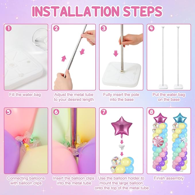 Skylety 2 Sets Pastel Balloon Column Stand Kit Adjustable Macaron Rainbow Color - Image 3