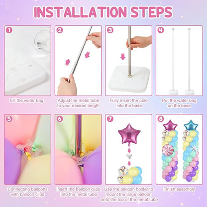 Skylety 2 Sets Pastel Balloon Column Stand Kit Adjustable Macaron Rainbow Color - Image 3