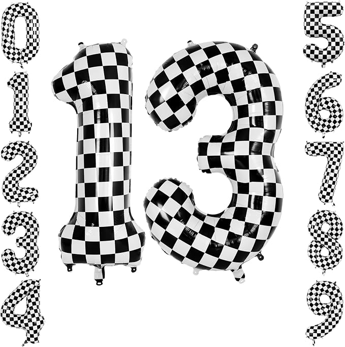 40" Checkered Number 13 Balloon by TNCDJKPA