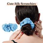 Mulberry Silk Hair Scrunchie, 100% Silk, No Damage for Frizz Prevention, Sleep Scrunchie, Hair Accessories for Women (Light Blue)-1pcs