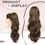 Ponytail Extension, Drawstring Ponytail Extension for Women 23 Inch Long Wavy Light Brown Pony Tails Hair Extensions Synthetic Clip in Ponytail Hairpiece for Women