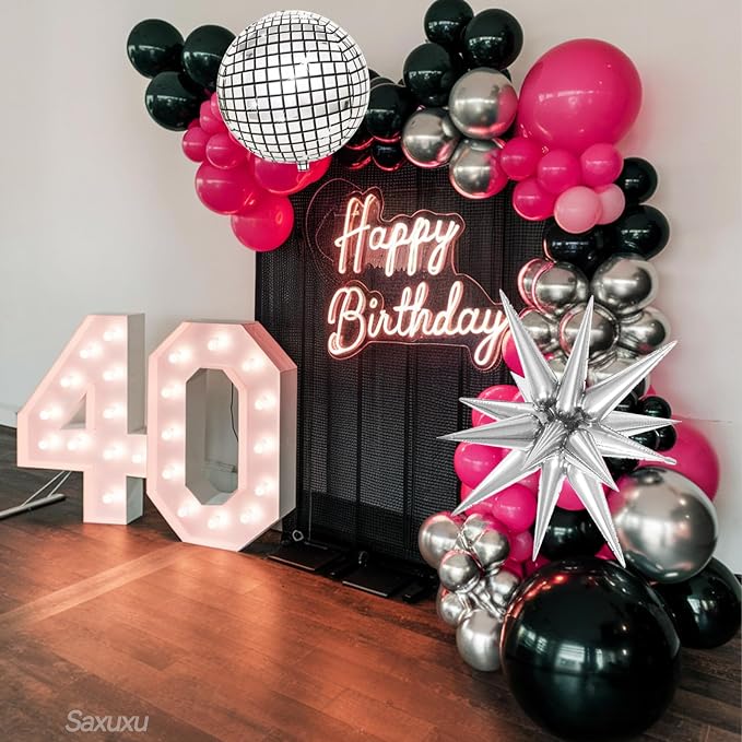 Disco Balloon Arch Kit, Hot Pink Black Balloons Garland Arch Kit, Star Foil and - Image 4