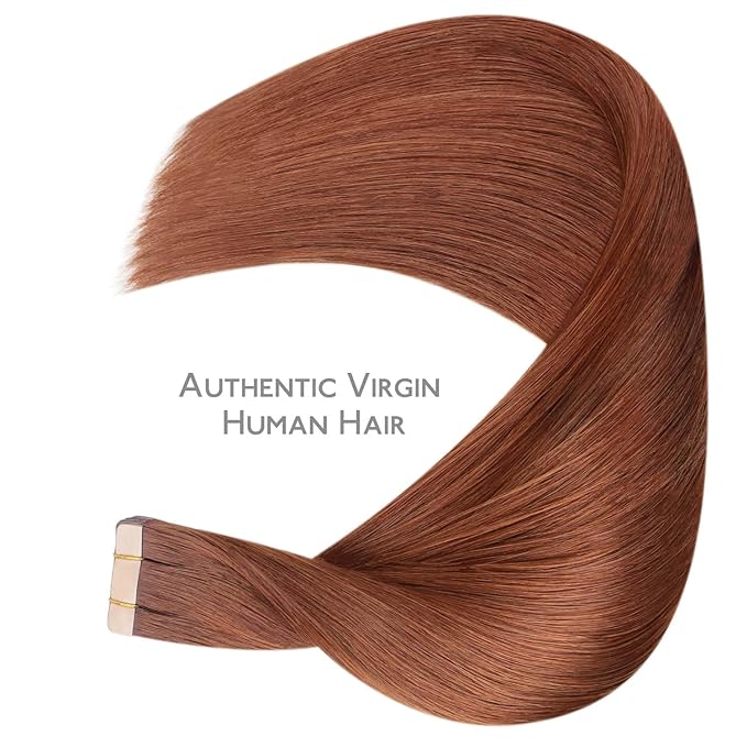 WENNALIFE Tape in Hair Extensions Human Hair, 20pcs 60g 26 inch Dark Auburn Copper Remy Hair Extensions Straight Human Hair Tape in Extensions Tape Ins Straight Extensiones De Cabello Humano