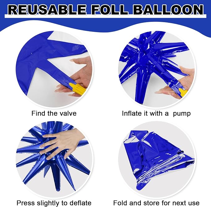 9Pcs Blue Silver Star Balloons, Large Navy Blue and Silver Explosion Foil - Image 8