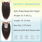 Hair Toppers for Women Real Human Hair, 360° 3D Toppers Pieces for Women with Thinning Crown Wispy Bangs 14 Inch Upgrade Big Basement (Dark Brown, 14 Inch Wispy Bangs)